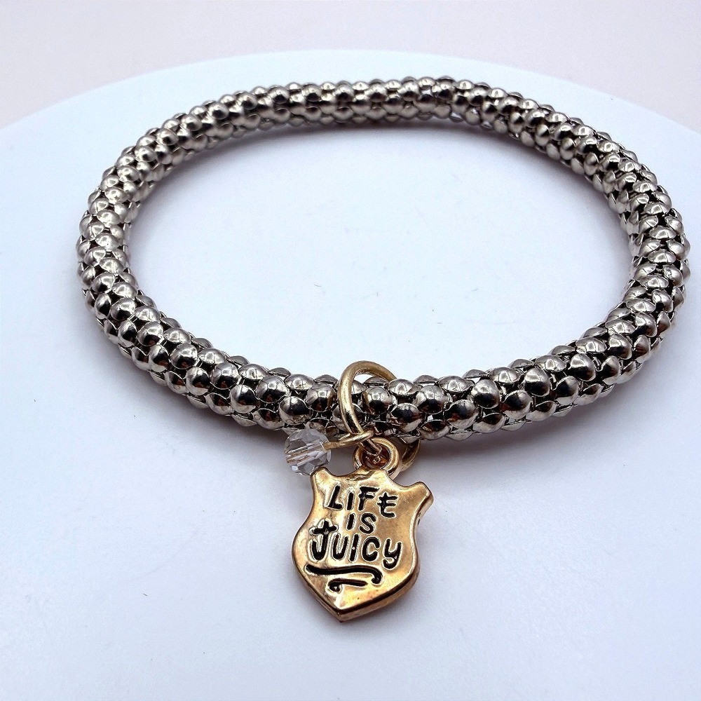 Vintage 90s Silver Tone‎ Life is Juicy Charm Bracelet Women's Classic Jewelry